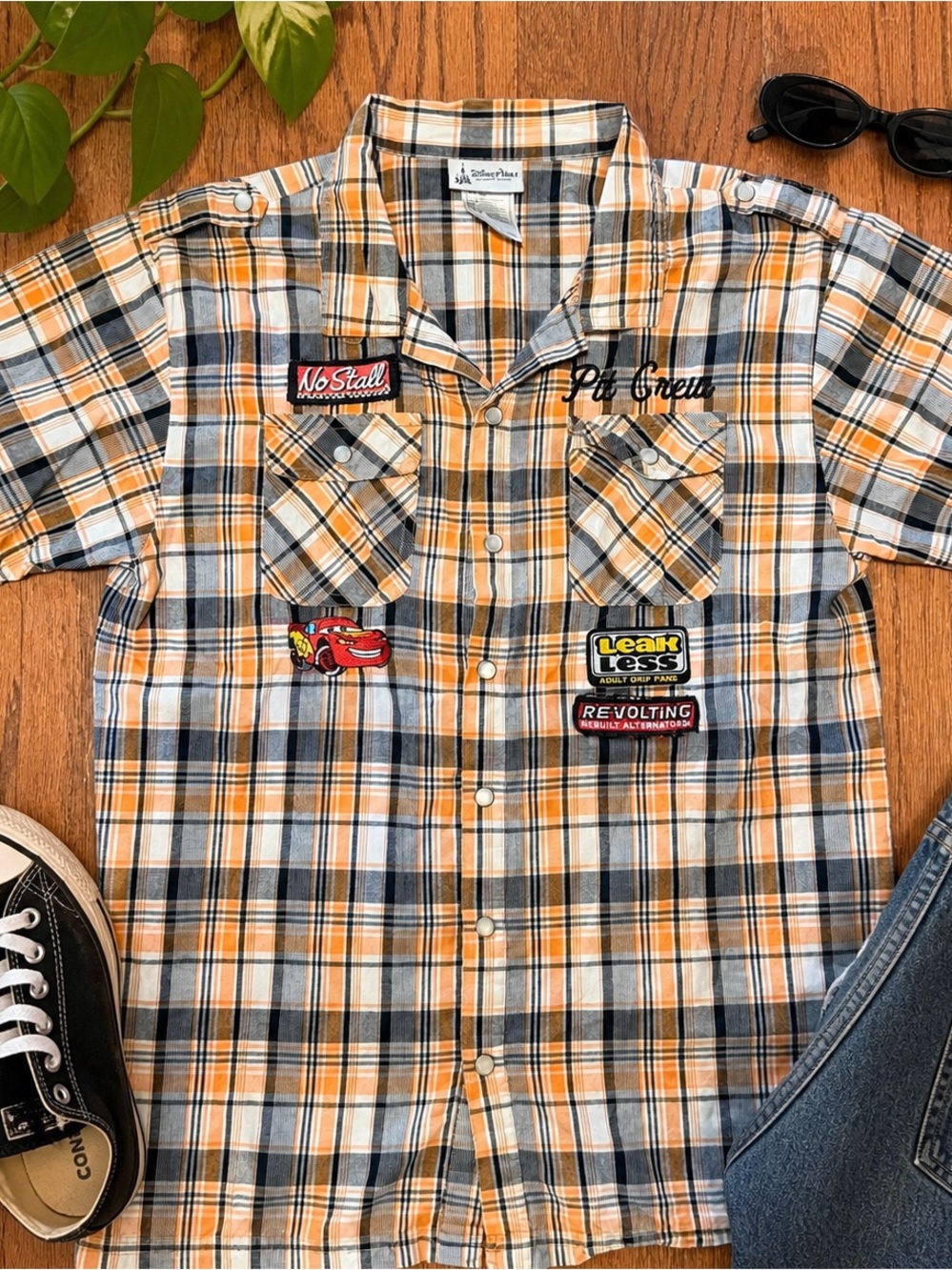 Disney Parks Cars Lightning McQueen Button Down Shirt Youth XL